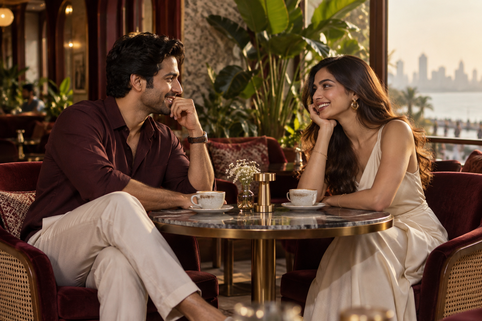 An illustrative coffee-date scene, not agency members